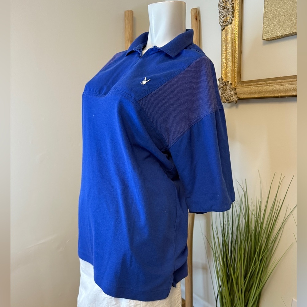 PLAYBOY SHORT SLEEVE POLO MIXED MEDIA MENS LARGE BLUE VINTAGE